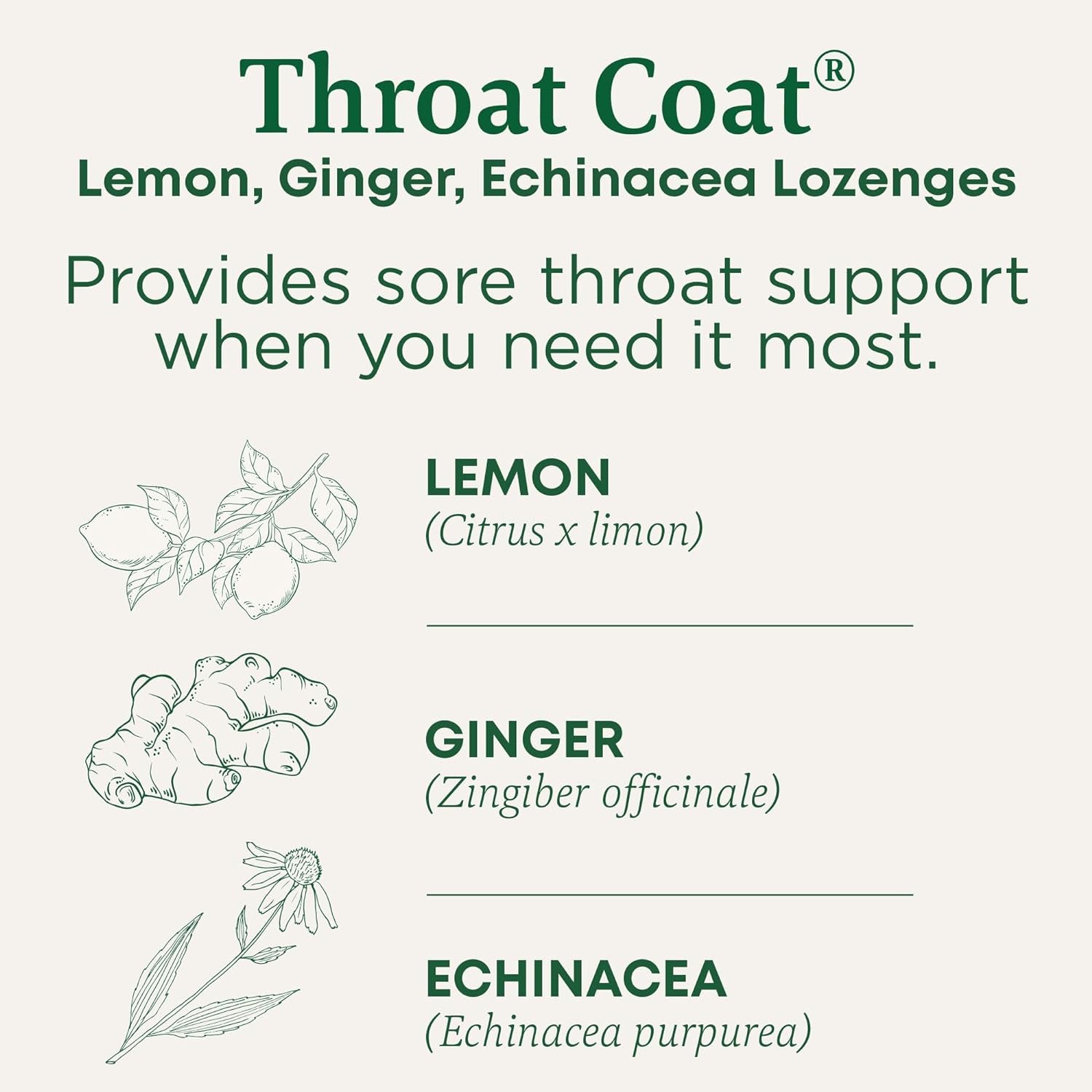 Throat Coat Organic Pectin Throat Drops, Lemon Ginger Echinacea, Soothes Sore Throats, 16Ct.